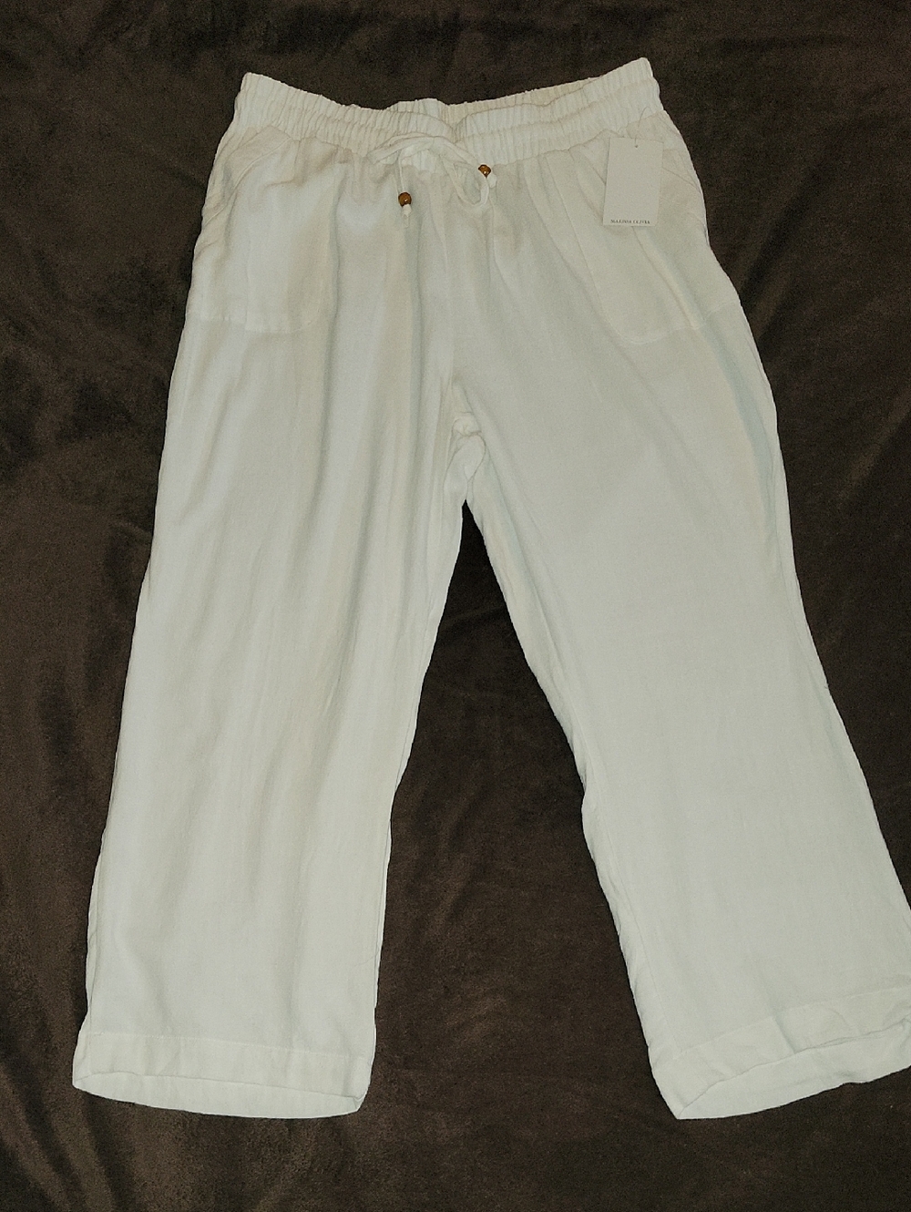 Women's White Drawstring Linen Blend Pants